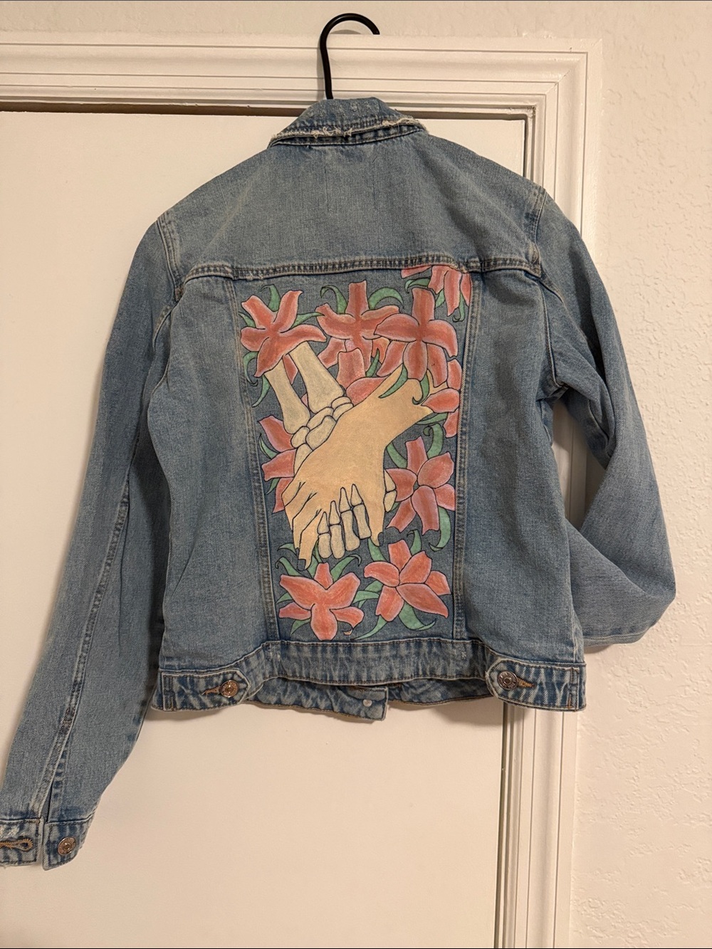 ZARA Light Wash Denim Jean Jacket - with Custom Hand-Painted Design on Back